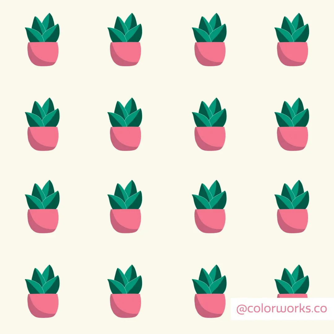 Small green cacti in pink pots repeated on cream.