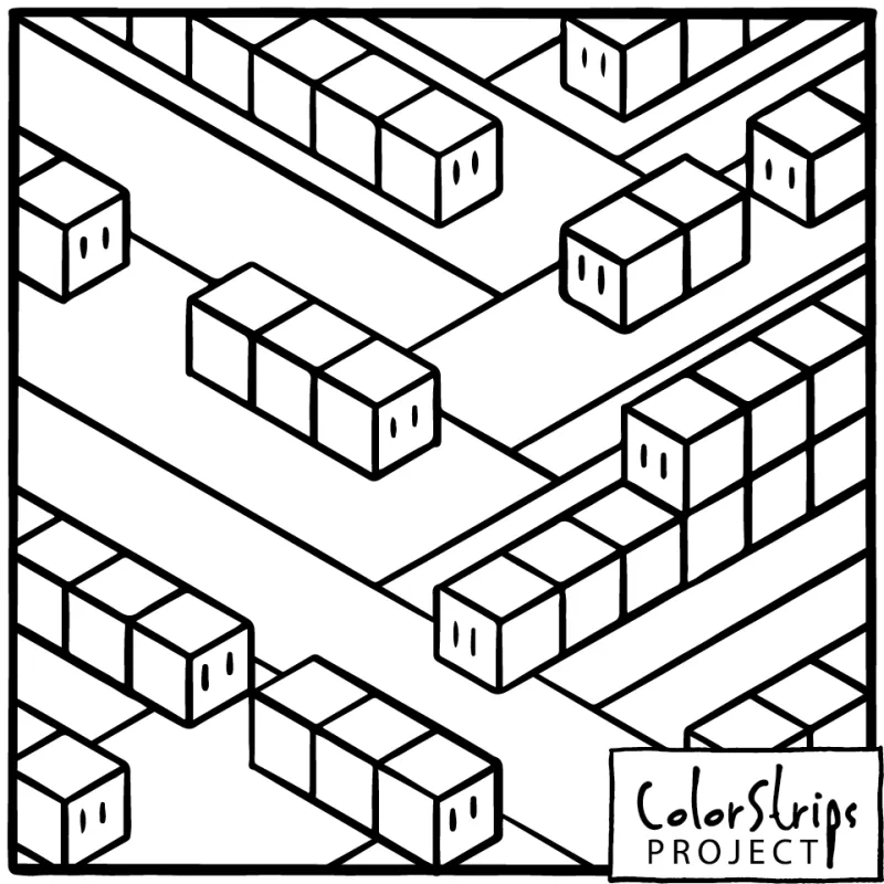 Isometric rows of small cubes with tiny faces, stepping diagonally.