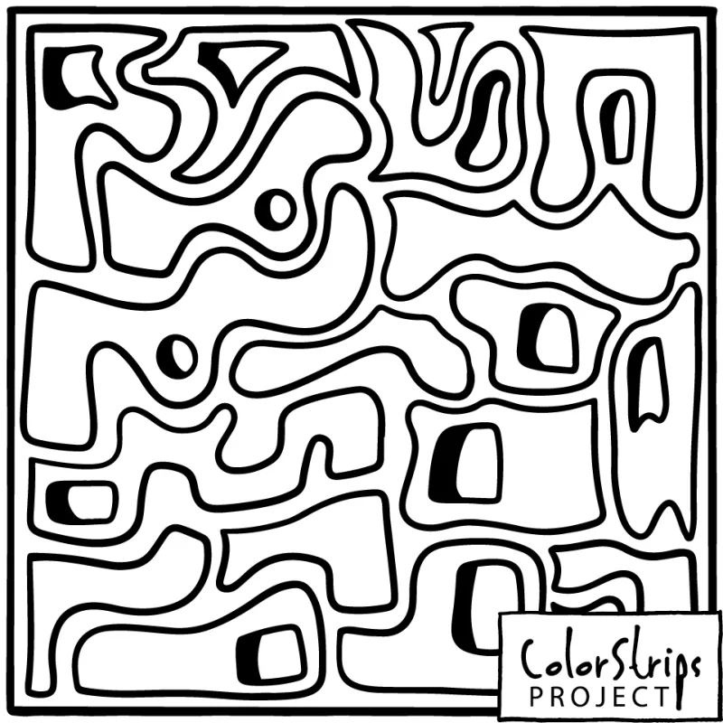 Wobbly, maze-like shapes with small dots and bean-shaped holes.