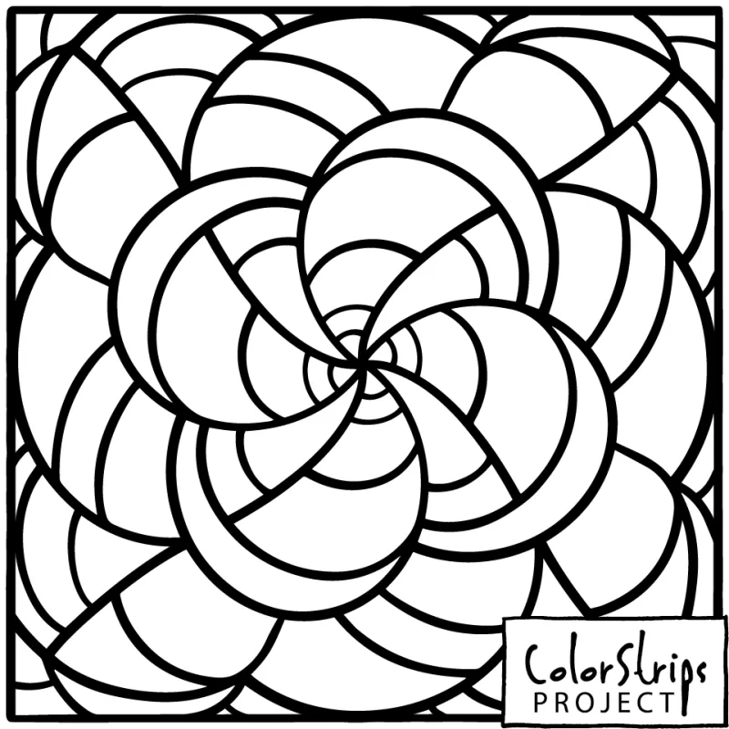 A pinwheel of overlapping curved petals spiraling out from the center.