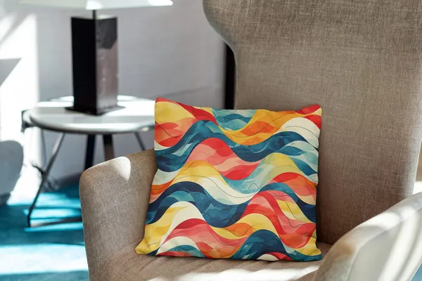 Painted Waves throw pillow on a chair