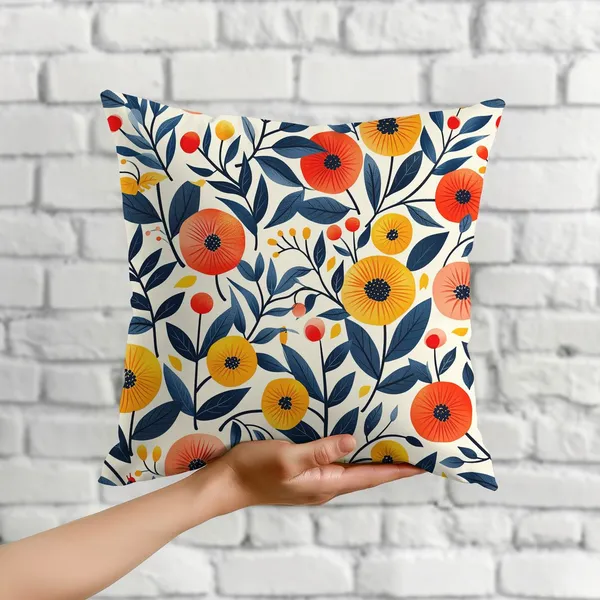 Modern Sun Florals throw pillow in hand