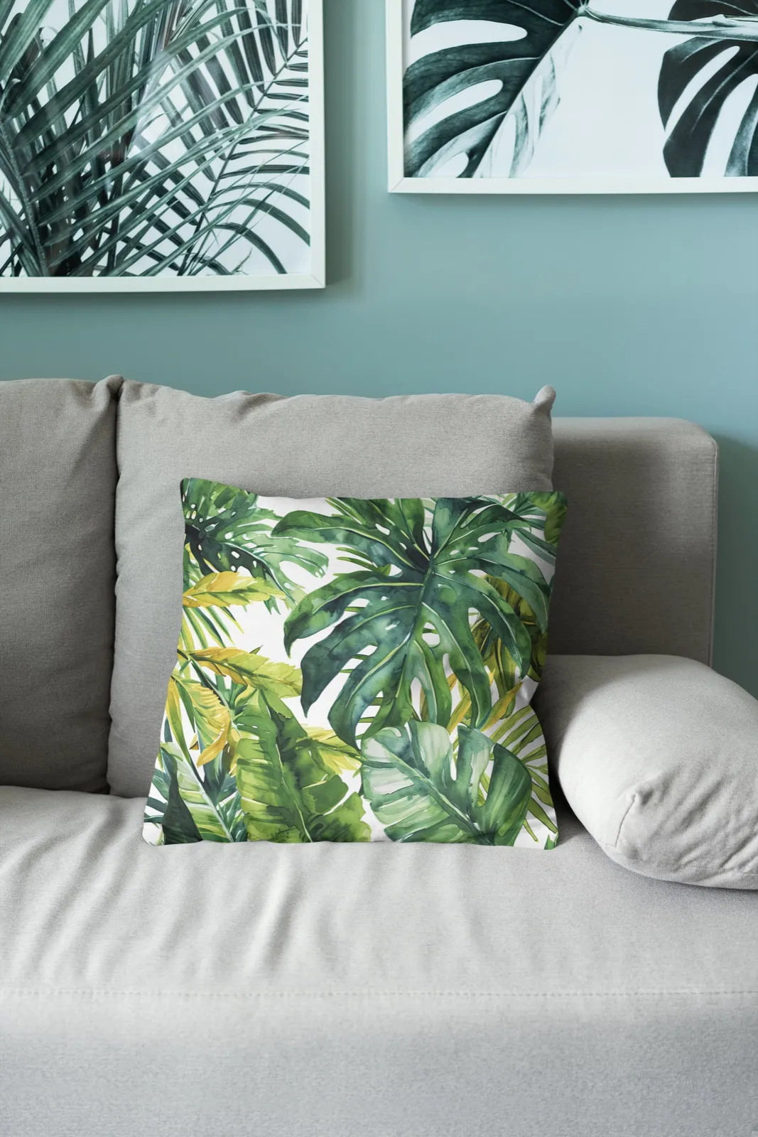 Watercolor Palm Leaves on a throw pillow