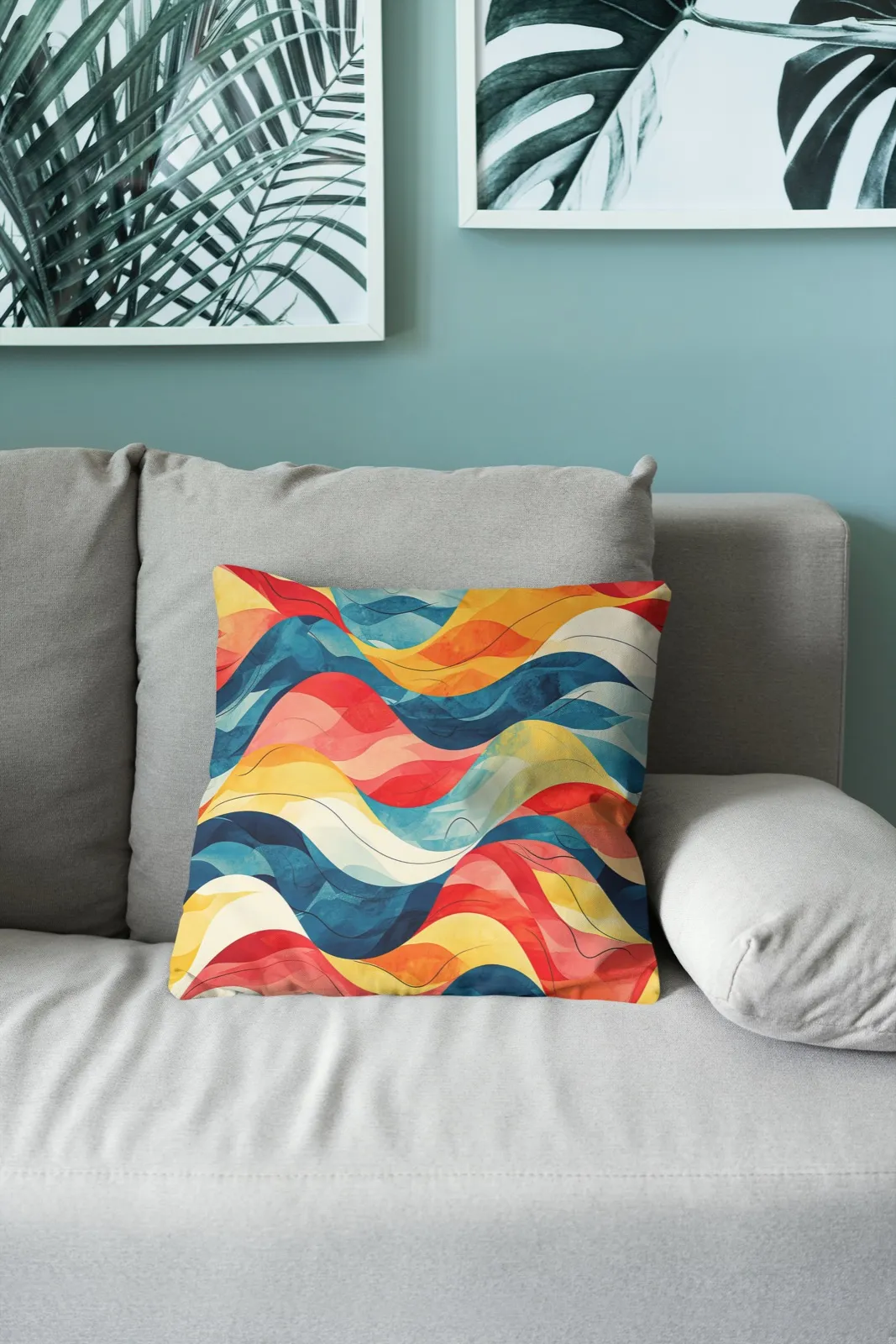Painted Waves on a throw pillow
