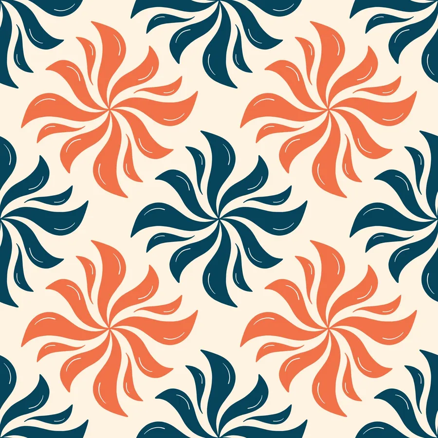 Swirling pinwheel petals — Twisty Twirls, Orange and Dark Blue colorway