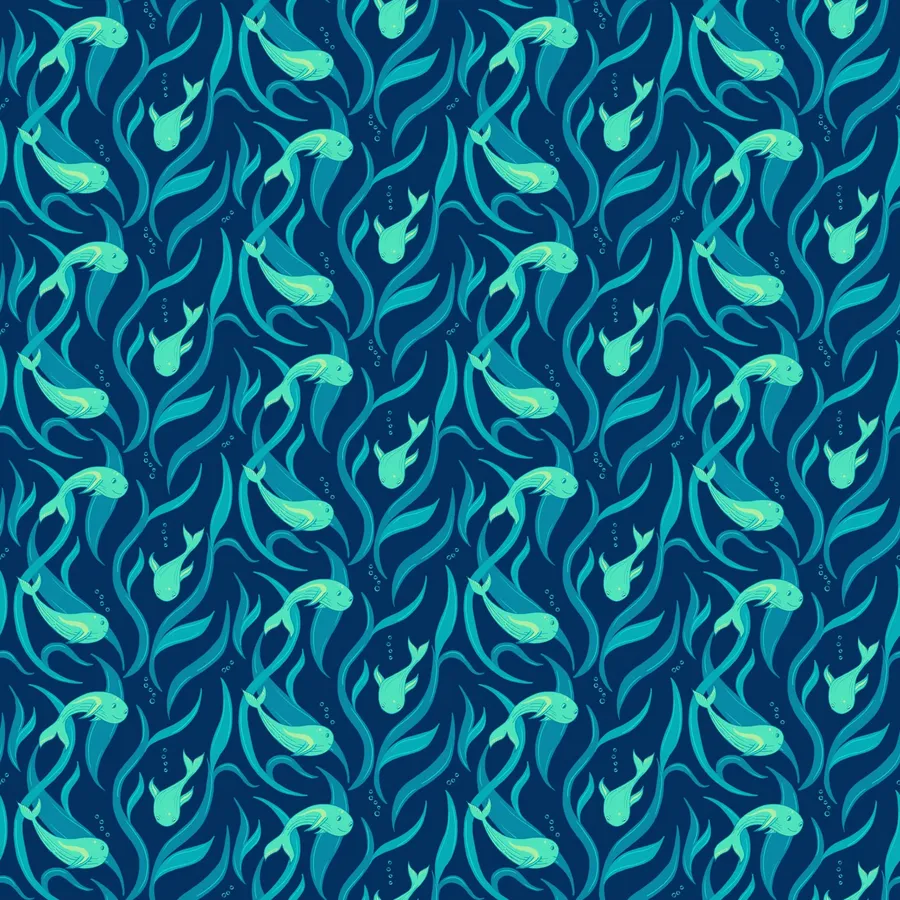 Fish swimming through seaweed — Blue Sea Fish, Original colorway