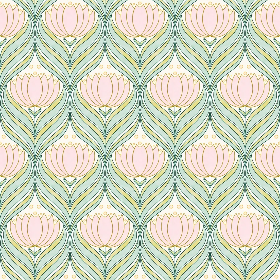 Art deco tulips framed by flowing stems — Art Deco Tulips, Original colorway