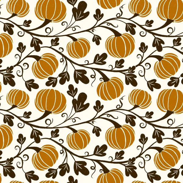 Pumpkins and leaves on curling vines — Autumn Pumpkin Harvest, Original colorway