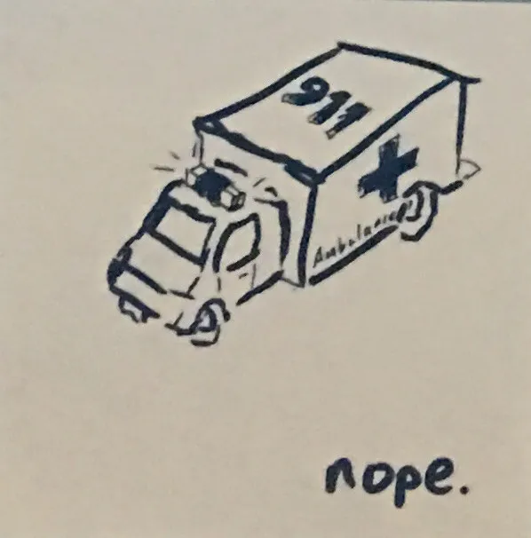 Sticky-note sketch: an ambulance