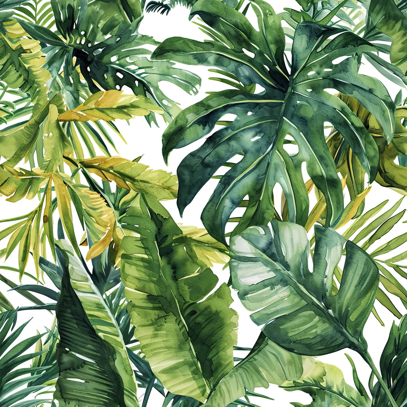 Watercolor Palm Leaves — seamless pattern tile